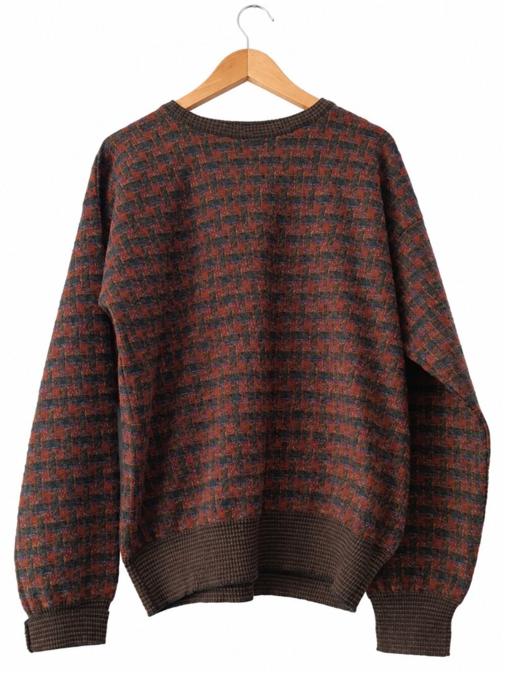 Tricots St Raphael Pure Wool Geometric Crewneck Sweater Earthtone Grandpa Knit L